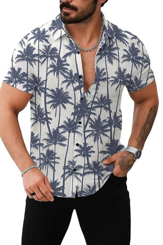 Men’s Tropical Palm Tree Print Short Sleeve Shirt