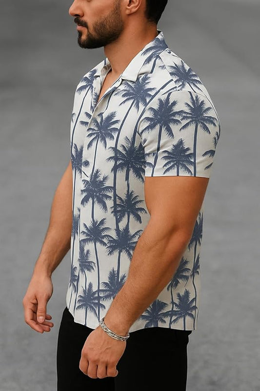 Men’s Tropical Palm Tree Print Short Sleeve Shirt