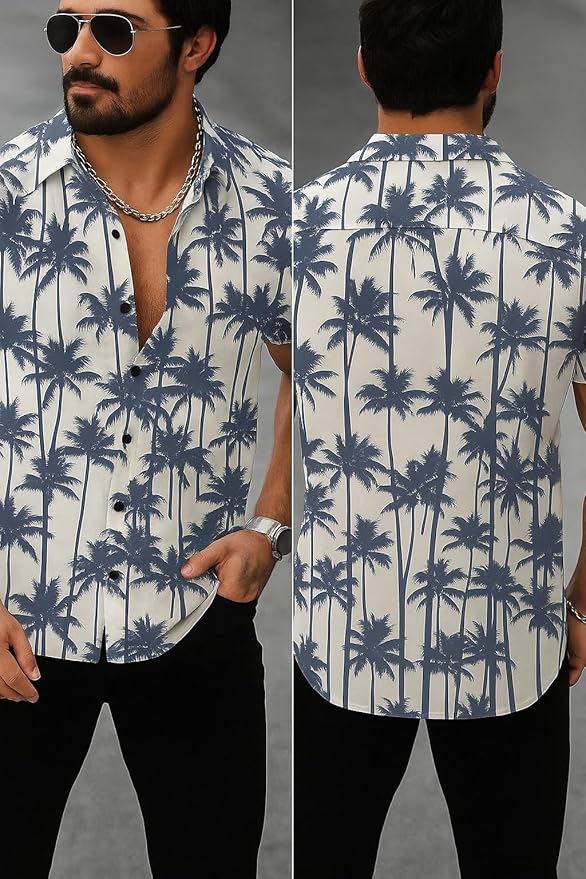 Men’s Tropical Palm Tree Print Short Sleeve Shirt