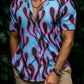 Turquoise‑Pink Flame Print Button‑Up Shirt