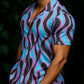 Turquoise‑Pink Flame Print Button‑Up Shirt