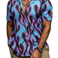 Turquoise‑Pink Flame Print Button‑Up Shirt